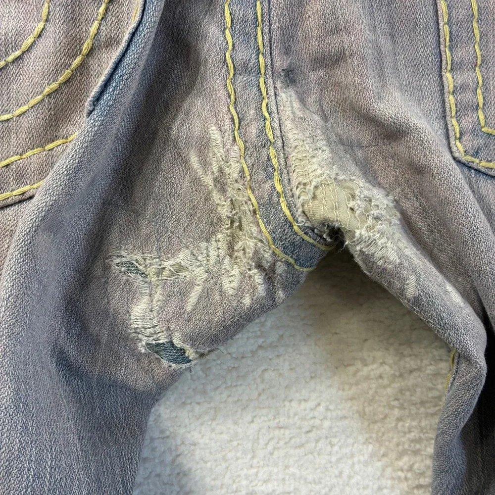 Vintage True Religion Billy Super T Jeans Mens 40x33 Grey Distressed‎ Y2K